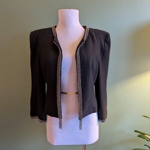 Black Wool Blend Chain Detail Blazer